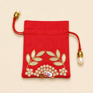 Red Pearl Leaf Rakhi Potli Pouch