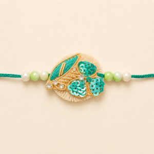 Blessed Teal Sequin Leaf Bhai Rakhi