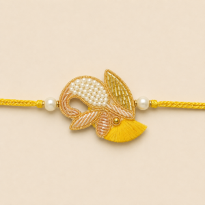 Radiant Yellow Paisley Pearl Bhai Rakhi