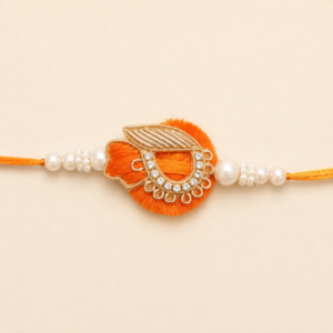 Joyful Blessings Orange Pearl Bhai Rakhi