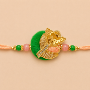 Tender Joy Peach Green Floral Bhai Rakhi