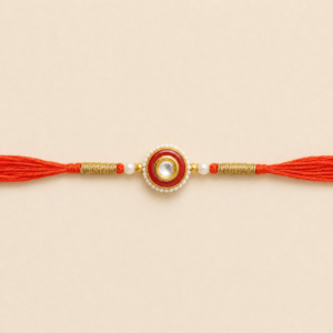 Sacred Bond Red Kundan Circle Bhai Rakhi