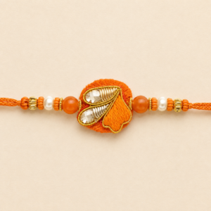Festive Glow Orange Leaf Stone Bhai Rakhi
