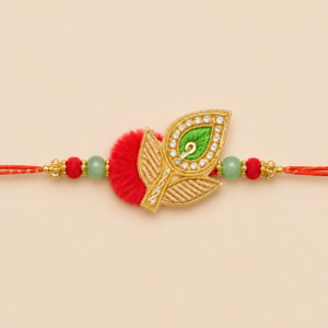 Auspicious Grace Green Leaf Pom Pom Bhai Rakhi