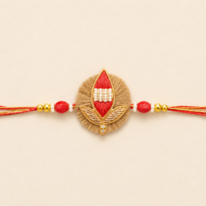 Royal Blessing Red Leaf Pom Pom Bhai Rakhi