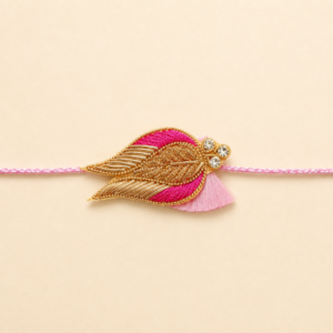 Gentle Love Pink Golden Leaf Bhai Rakhi