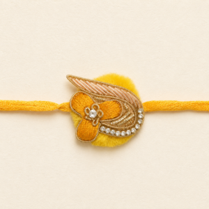 Golden Love Yellow Paisley Flower Bhai Rakhi