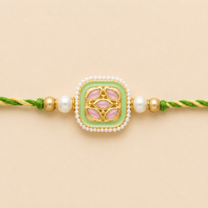 Elegant Mint Pearl Medallion Bhai Rakhi