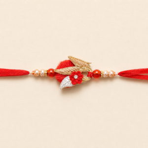 Classic Red Floral Leaf Bhai Rakhi