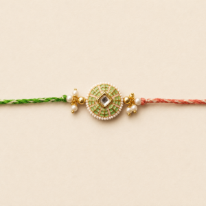 Serene Blessings Mint Kundan Pearl Bhai Rakhi
