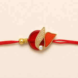 Elegant Red Leaf Stone Bhai Rakhi