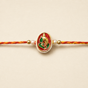 Red Ganesha Pearl Bhai Rakhi