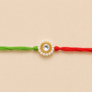 Classic pearl kundan Bhai Rakhi with red and green thread