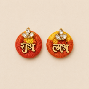 Orange Shubh Labh Kundan Leaf Soon Pair
