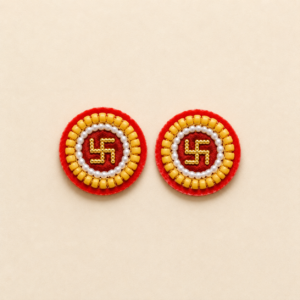Red Round Pearl Swastik Rakhi Soon