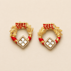 Red Gold Ram Kundan Ring Rakhi Soon