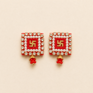 Red Square Pearl Swastik Rakhi Soon