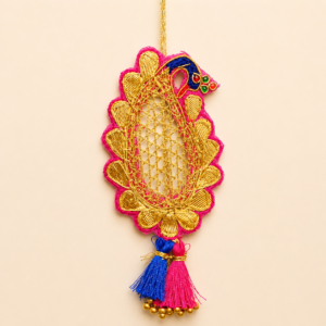 Pink Peacock Mesh Tassel Bhabhi Rakhi