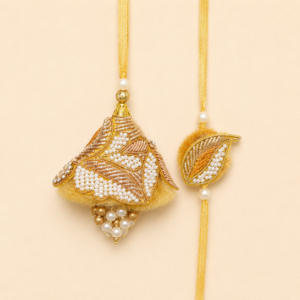 Golden Ivory Leaf Bhai Bhabhi Rakhi Pair