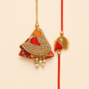 Red Festive Leaf Bhai Bhabhi Rakhi Pair