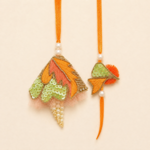 Orange Sequin Fan Bhai Bhabhi Rakhi Pair