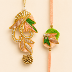 Peach Green Paisley Pearl Bhai Bhabhi Rakhi Pair