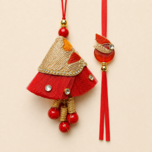 Red Jhumka Charm Bhai Bhabhi Rakhi Pair