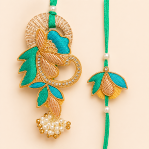 Turquoise Paisley Pearl Bhai Bhabhi Rakhi Pair