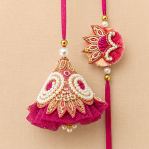 Royal Pink Pearl Dome Bhai Bhabhi Rakhi Pair