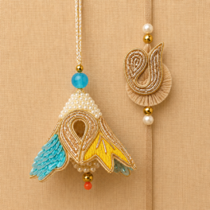 Sky Blue Pearl Dome Bhai Bhabhi Rakhi Pair