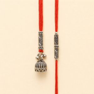 Antique Silver Jhumki Bhai Bhabhi Rakhi Pair