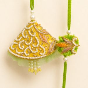 Yellow Pearl Floral Bhai Bhabhi Rakhi Pair