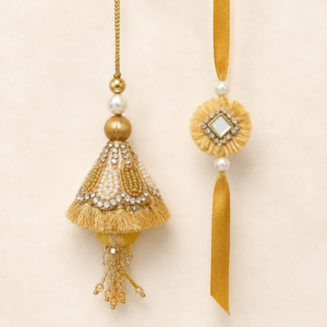 Golden Mirror Tassel Bhai Bhabhi Rakhi Pair