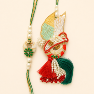 Green Red Pearl Tassel Bhai Bhabhi Rakhi Pair