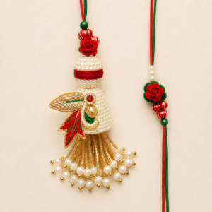 Red Rose Pearl Bhai Bhabhi Rakhi Pair