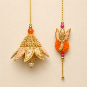 Golden Lotus Dome Bhai Bhabhi Rakhi Pair