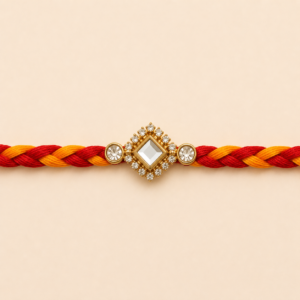 Diamond Square Stone Red Yellow Moli Rakhi