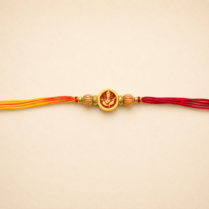 Golden Ganesha Red Yellow Moli Rakhi
