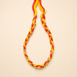 Red Yellow Braided Gold Bead Moli Rakhi
