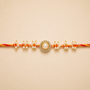 Pearl Stone Cluster Red Yellow Moli Rakhi