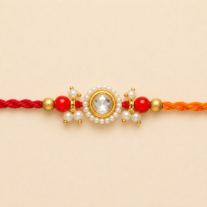 Red Pearl Round Stone Moli Rakhi