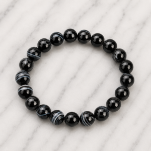 Nazar Shield Black Agate (Sulemani Hakik) Edition healing bracelet featuring natural Black Agate gemstone beads