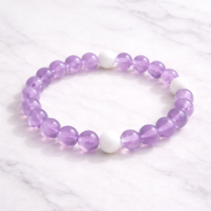 Tranquil Mind Classic Edition healing bracelet featuring Amethyst and Howlite natural stones