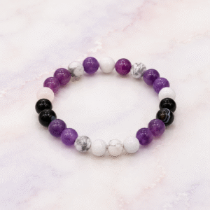 Tranquil Mind Signature Edition bracelet featuring Amethyst Howlite Moonstone and Black Agate natural stones