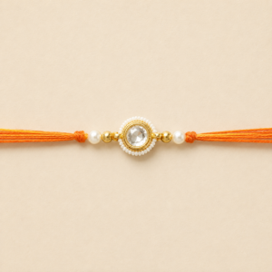 Classic Orange Pearl Kundan Bhai Rakhi