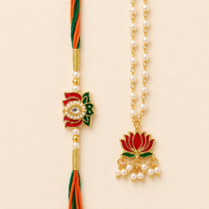 Festive Bond Red Lotus Pair Rakhi