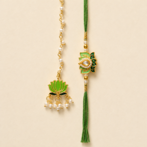 Auspicious Bond Green Lotus Pair Rakhi