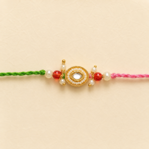 Warm Blessings Oval Pearl Kundan Bhai Rakhi