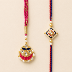 Vibrant Love Fuchsia Navy Kundan Pair Rakhi