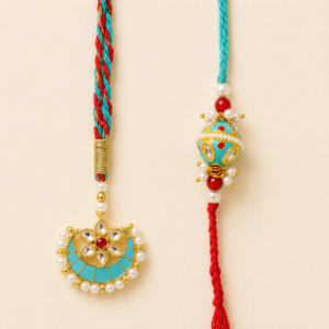 Joyful Bond Turquoise Kundan Meena Pair Rakhi